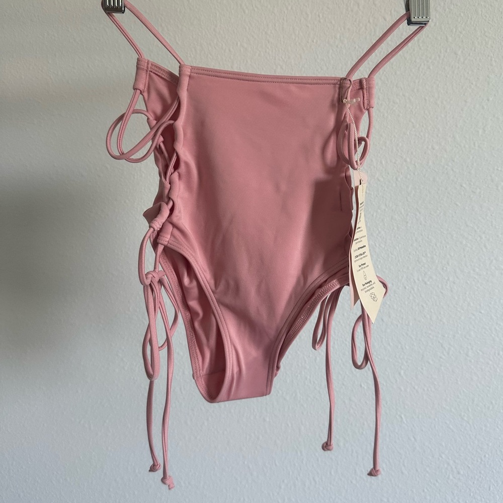 We Are Hah NWT Pink Lace-Up Bikini Bottoms